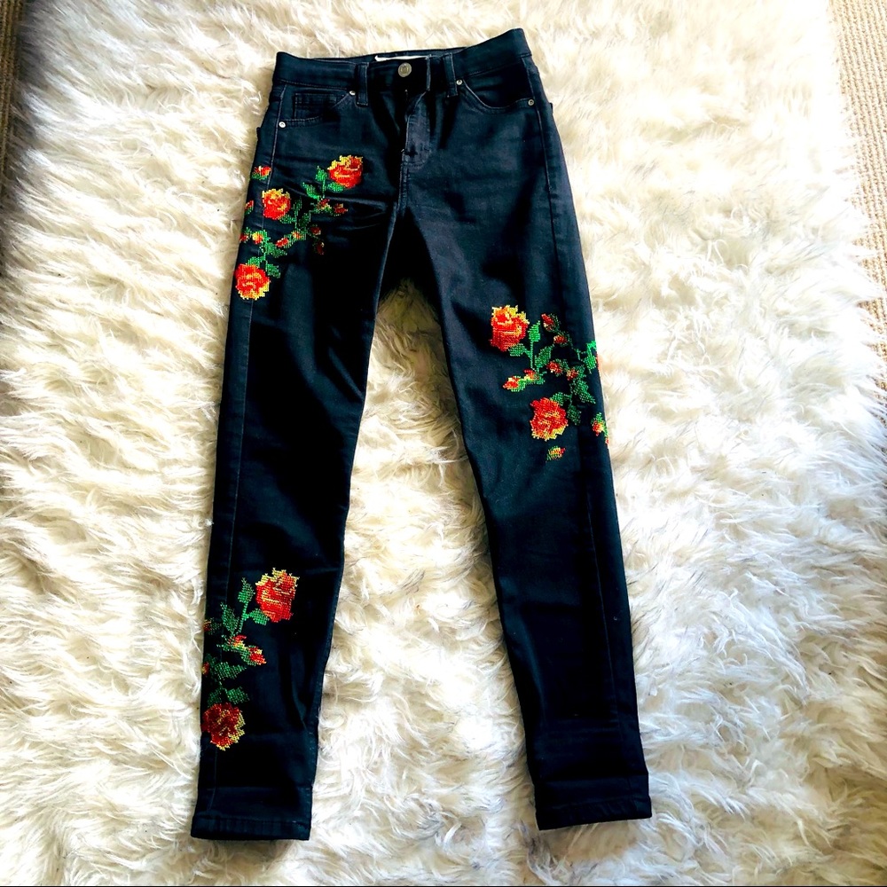 Black Jamie Embroidered Skinny Jeans TOPSHOP